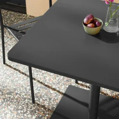 Mesa de jardín bistró cuadrada de acero con 2 sillas