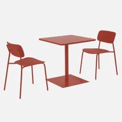 Mesa de jardín bistró cuadrada de acero con 2 sillas