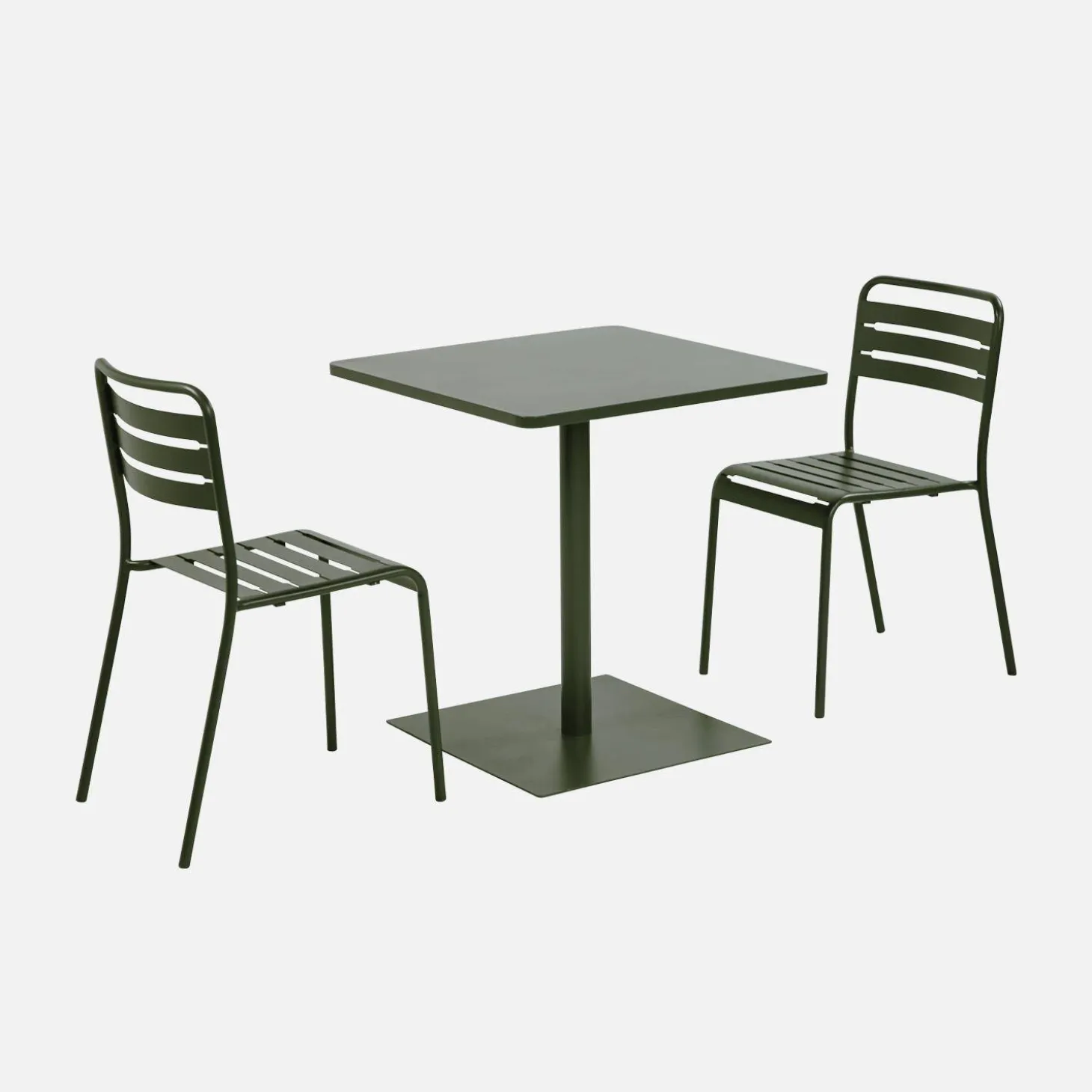 Mesa de jardín bistró cuadrada de acero con 2 sillas