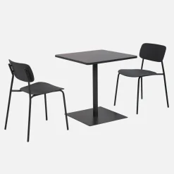 Mesa de jardín bistró cuadrada de acero con 2 sillas