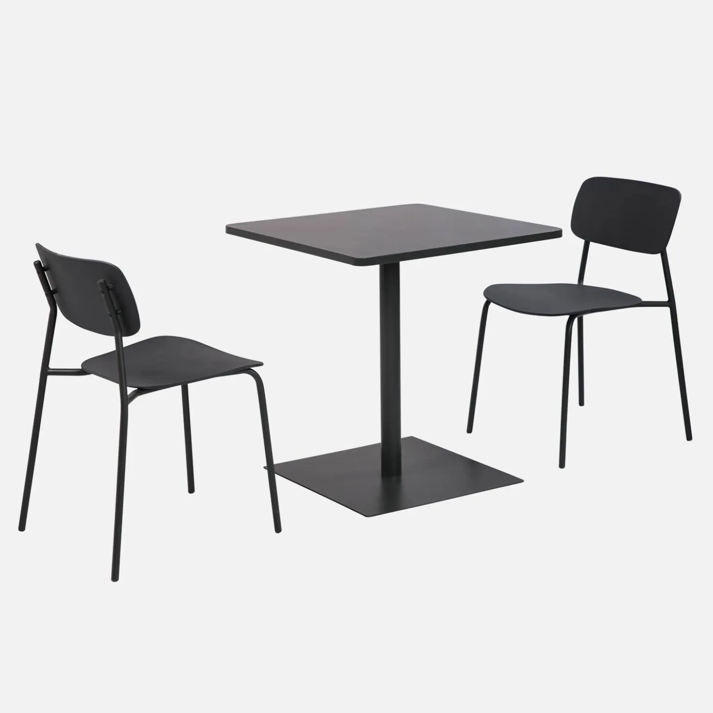 Mesa de jardín bistró cuadrada de acero con 2 sillas