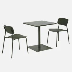 Mesa de jardín bistró cuadrada de acero con 2 sillas