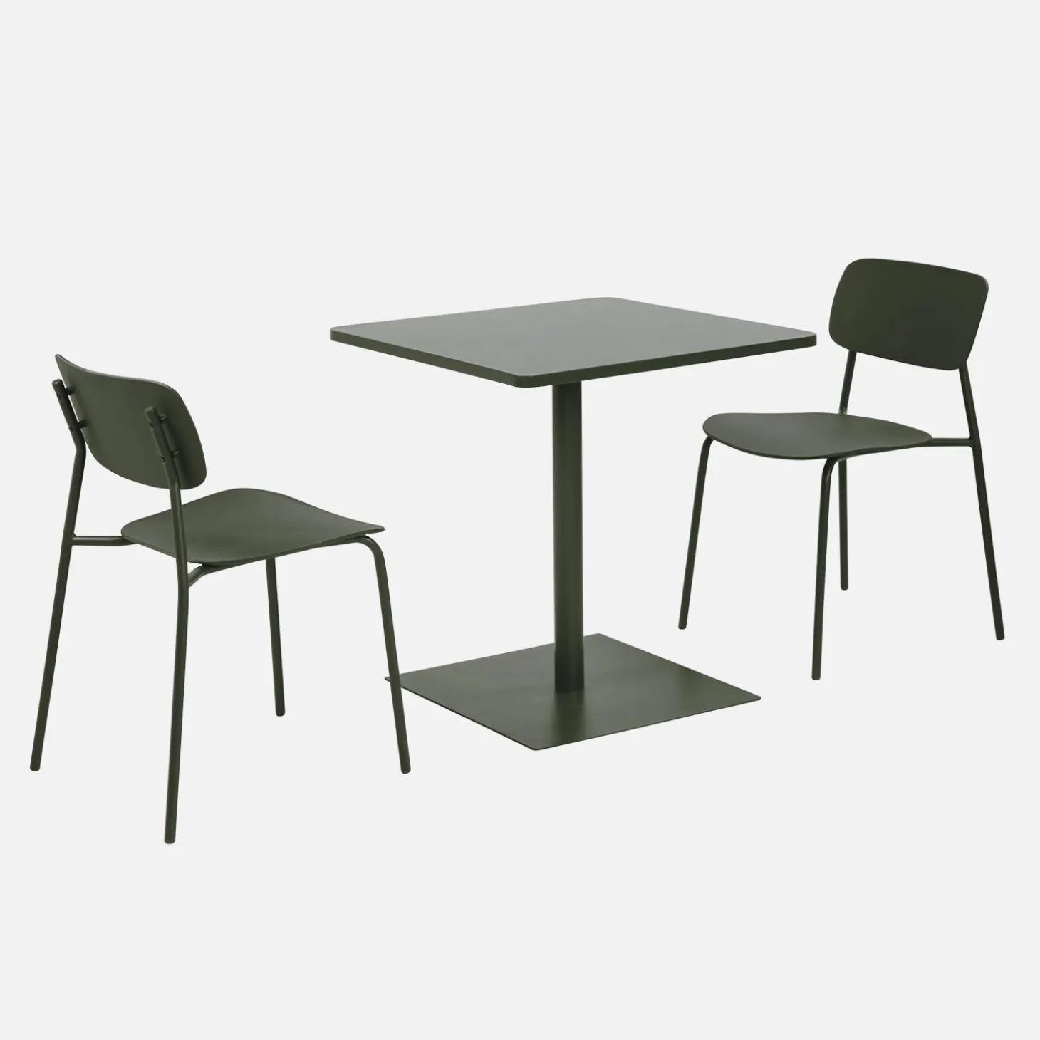 Mesa de jardín bistró cuadrada de acero con 2 sillas