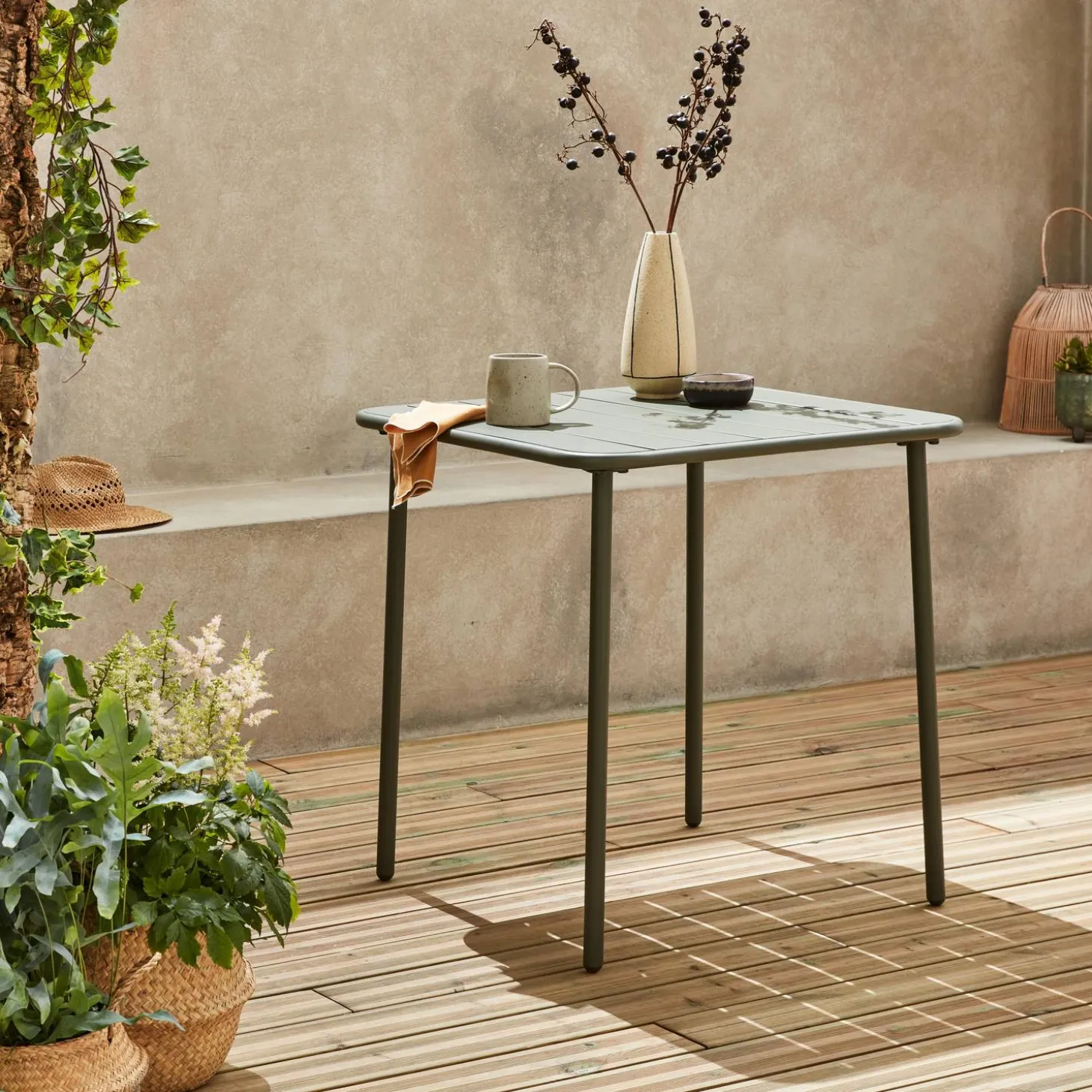 Mesa de jardín bistró de acero, 2 plazas, 70cm