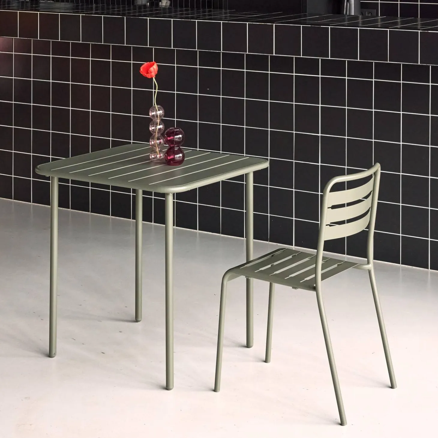 Mesa de jardín bistró de acero, 2 plazas, 70cm