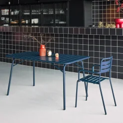 Mesa de jardín bistró de acero plegable, 6 plazas, 140cm