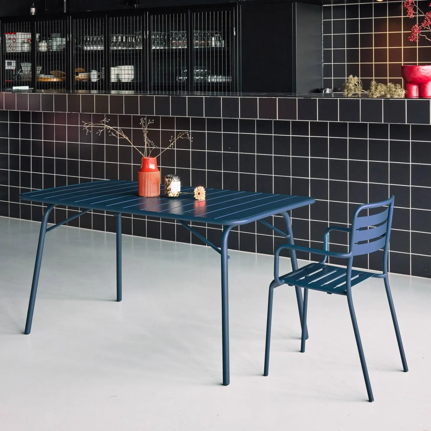Mesa de jardín bistró de acero plegable, 6 plazas, 140cm