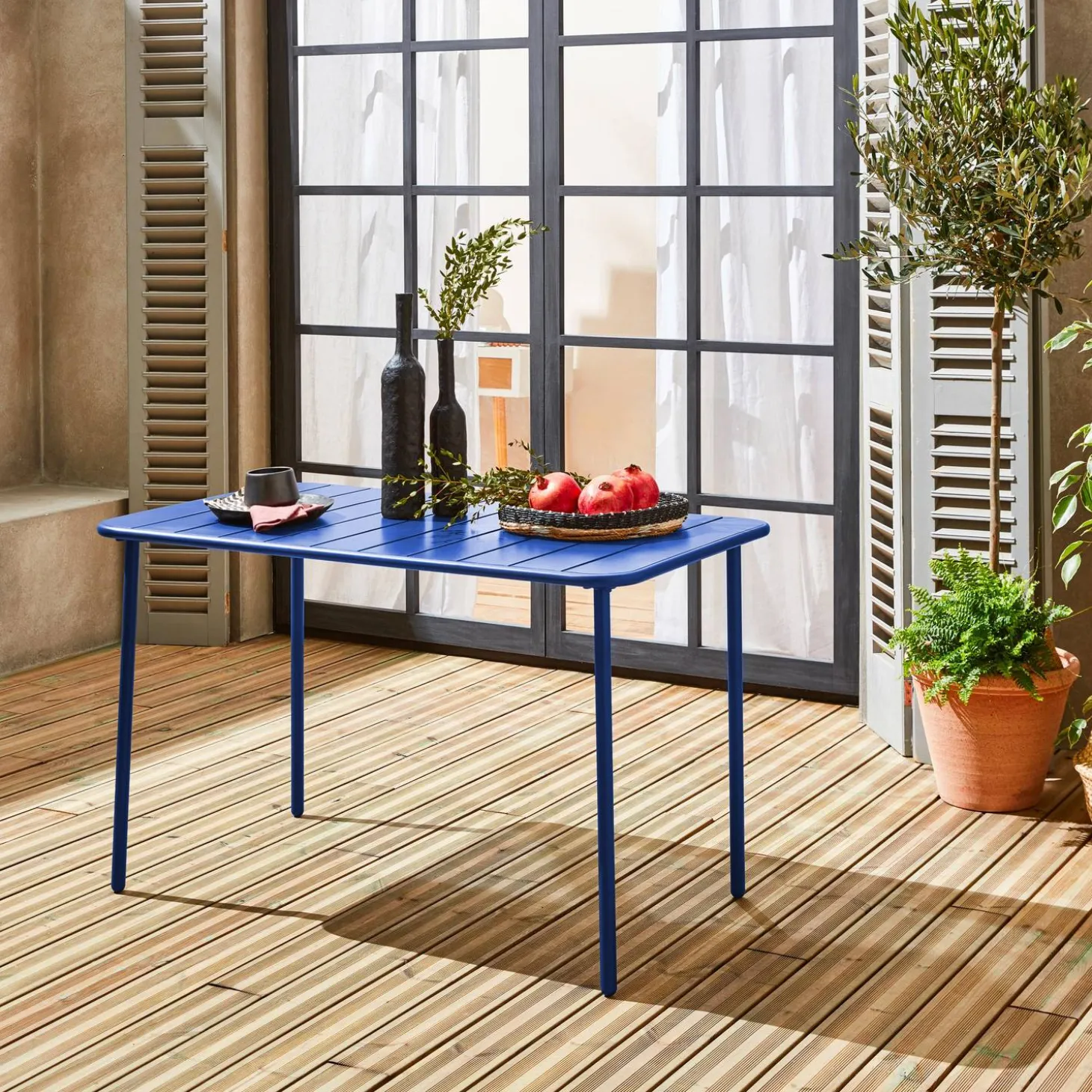Mesa de jardín bistró de acero, 4 plazas, 120cm