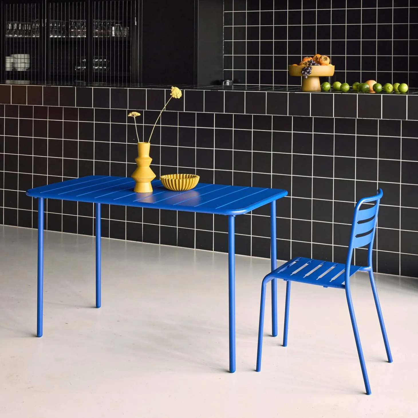 Mesa de jardín bistró de acero, 4 plazas, 120cm