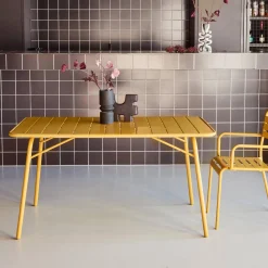 Mesa de jardín bistró de acero plegable, 6 plazas, 140cm
