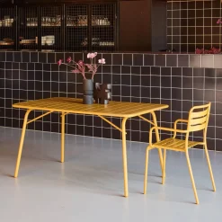 Mesa de jardín bistró de acero plegable, 6 plazas, 140cm