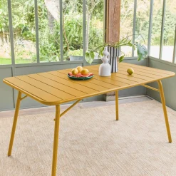 Mesa de jardín bistró de acero plegable, 6 plazas, 140cm