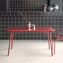 Mesa de jardín bistró de acero plegable, 6 plazas, 140cm