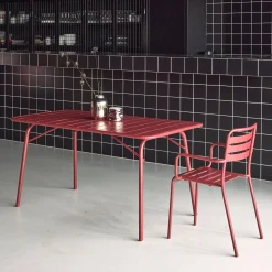 Mesa de jardín bistró de acero plegable, 6 plazas, 140cm
