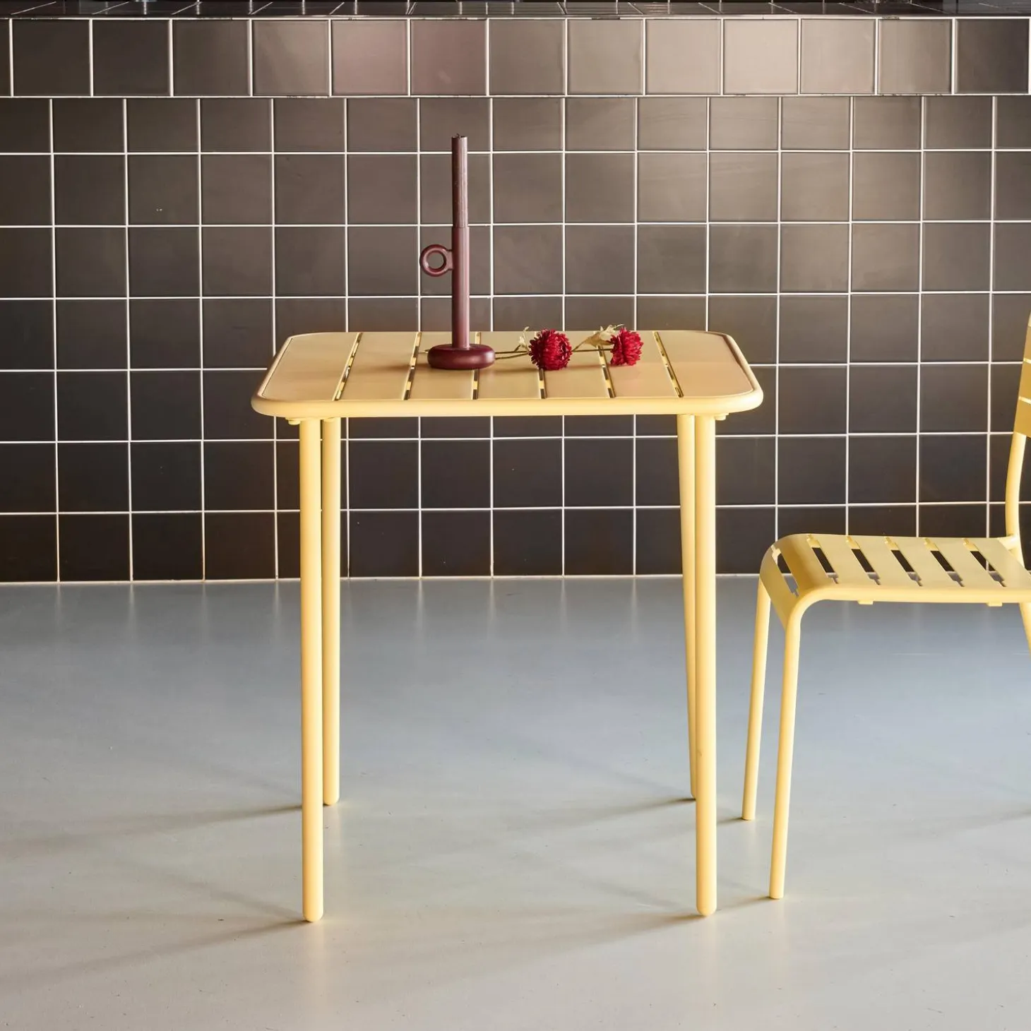 Mesa de jardín bistró de acero, 2 plazas, 70cm