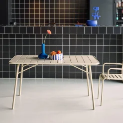 Mesa de jardín bistró de acero plegable, 6 plazas, 140cm