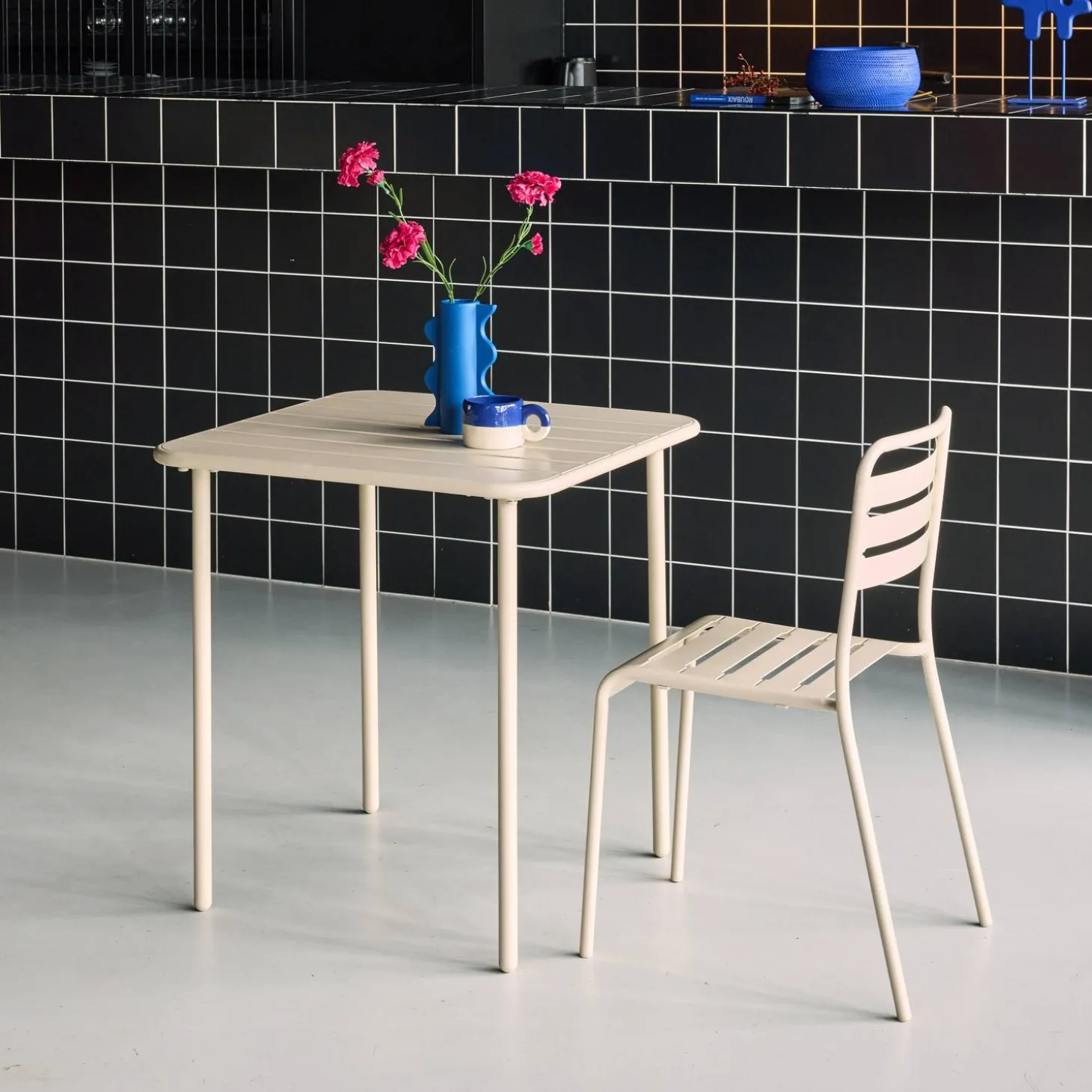 Mesa de jardín bistró de acero, 2 plazas, 70cm