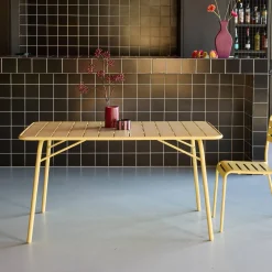 Mesa de jardín bistró de acero plegable, 6 plazas, 140cm