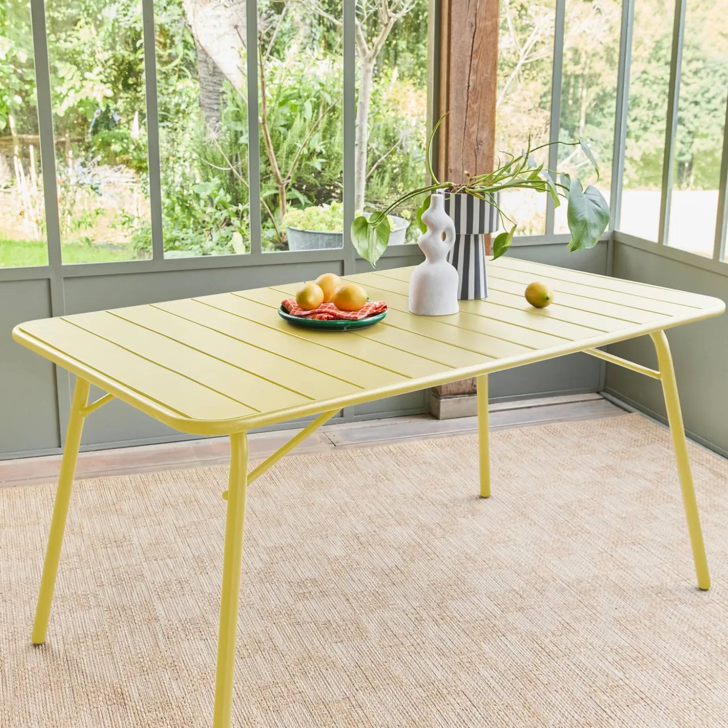 Mesa de jardín bistró de acero plegable, 6 plazas, 140cm