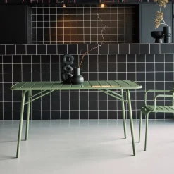 Mesa de jardín bistró de acero plegable, 6 plazas, 140cm