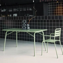 Mesa de jardín bistró de acero plegable, 6 plazas, 140cm
