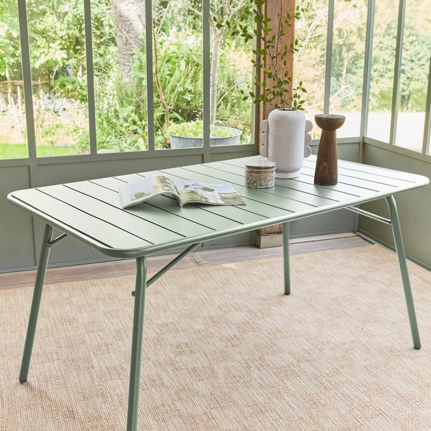 Mesa de jardín bistró de acero plegable, 6 plazas, 140cm