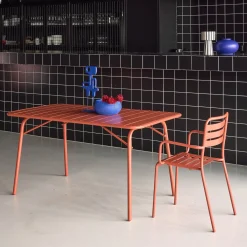 Mesa de jardín bistró de acero plegable, 6 plazas, 140cm
