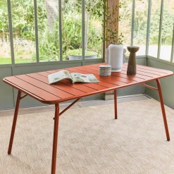 Mesa de jardín bistró de acero plegable, 6 plazas, 140cm