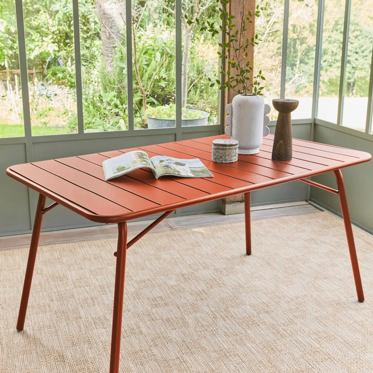 Mesa de jardín bistró de acero plegable, 6 plazas, 140cm