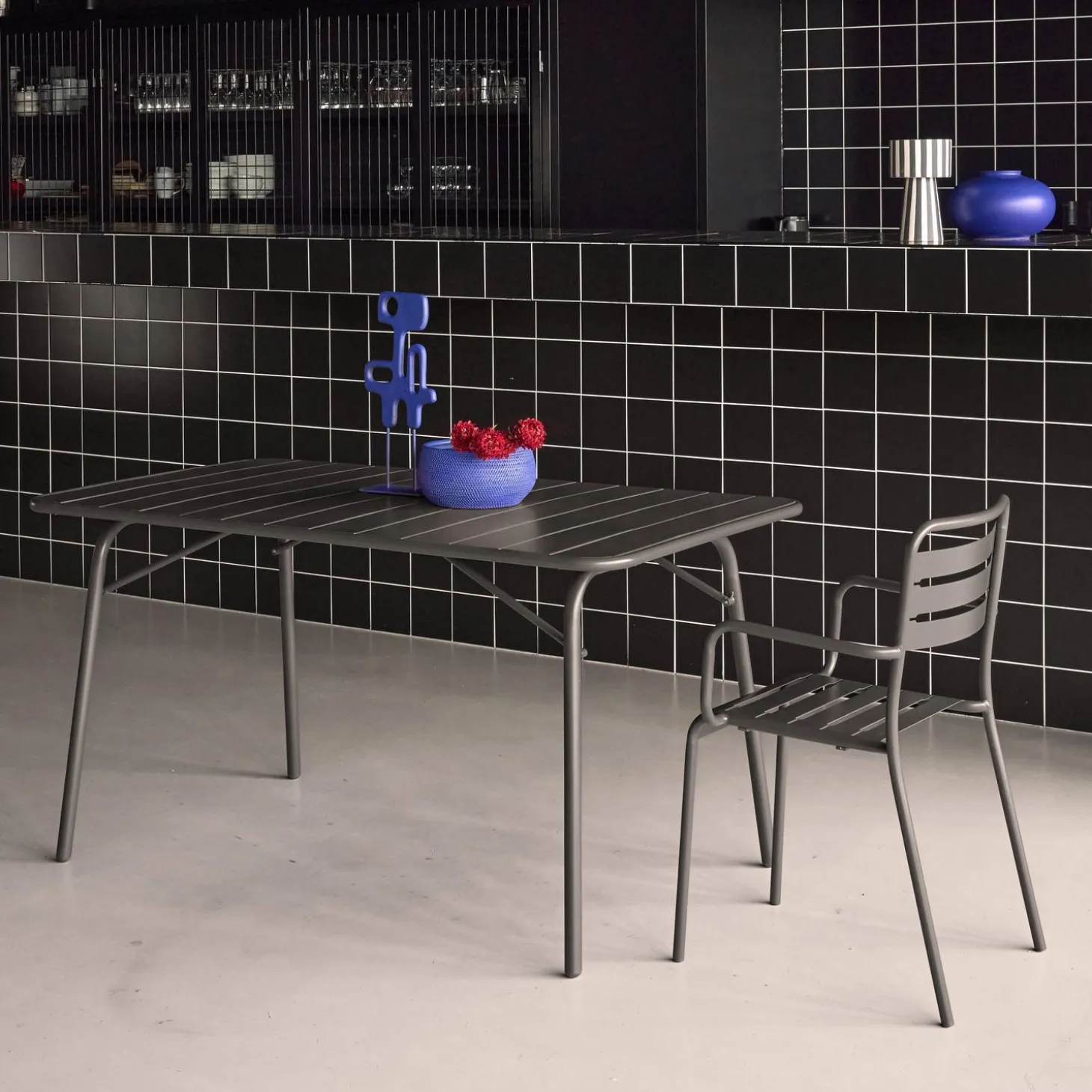 Mesa de jardín bistró de acero plegable, 6 plazas, 140cm