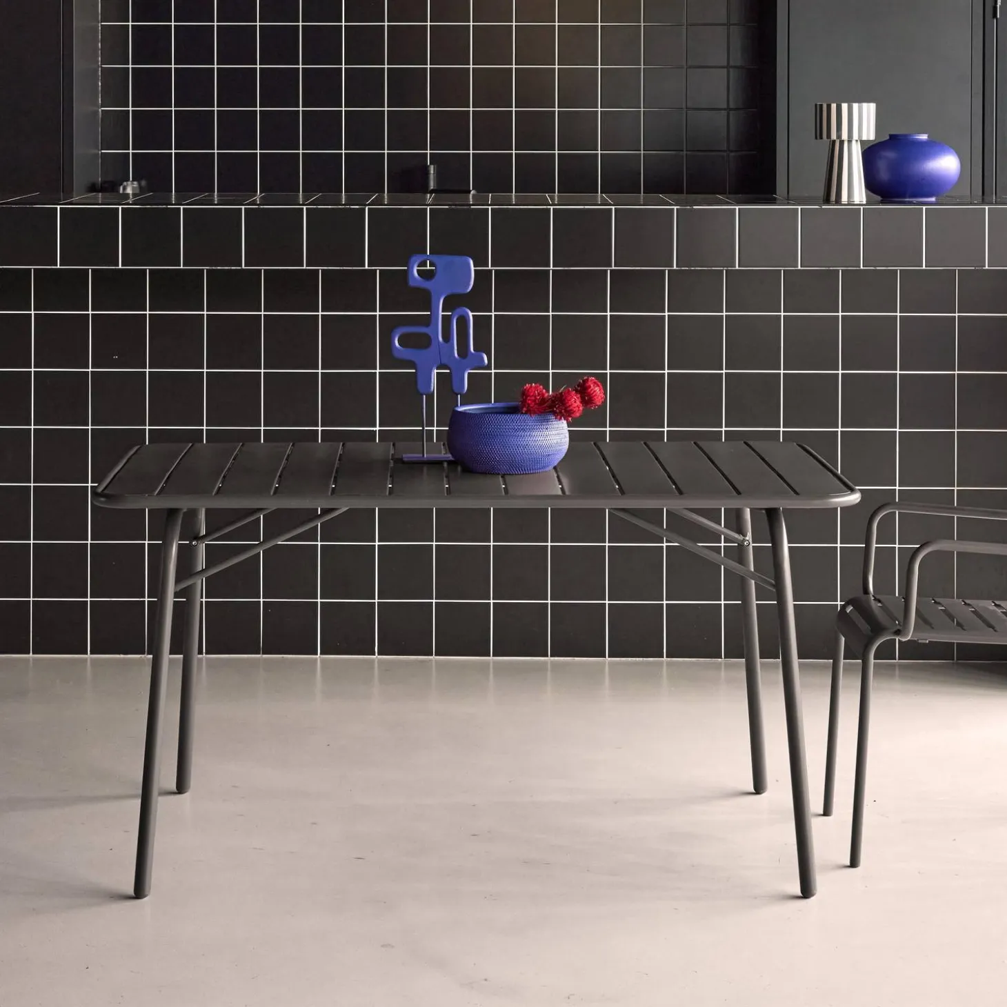 Mesa de jardín bistró de acero plegable, 6 plazas, 140cm