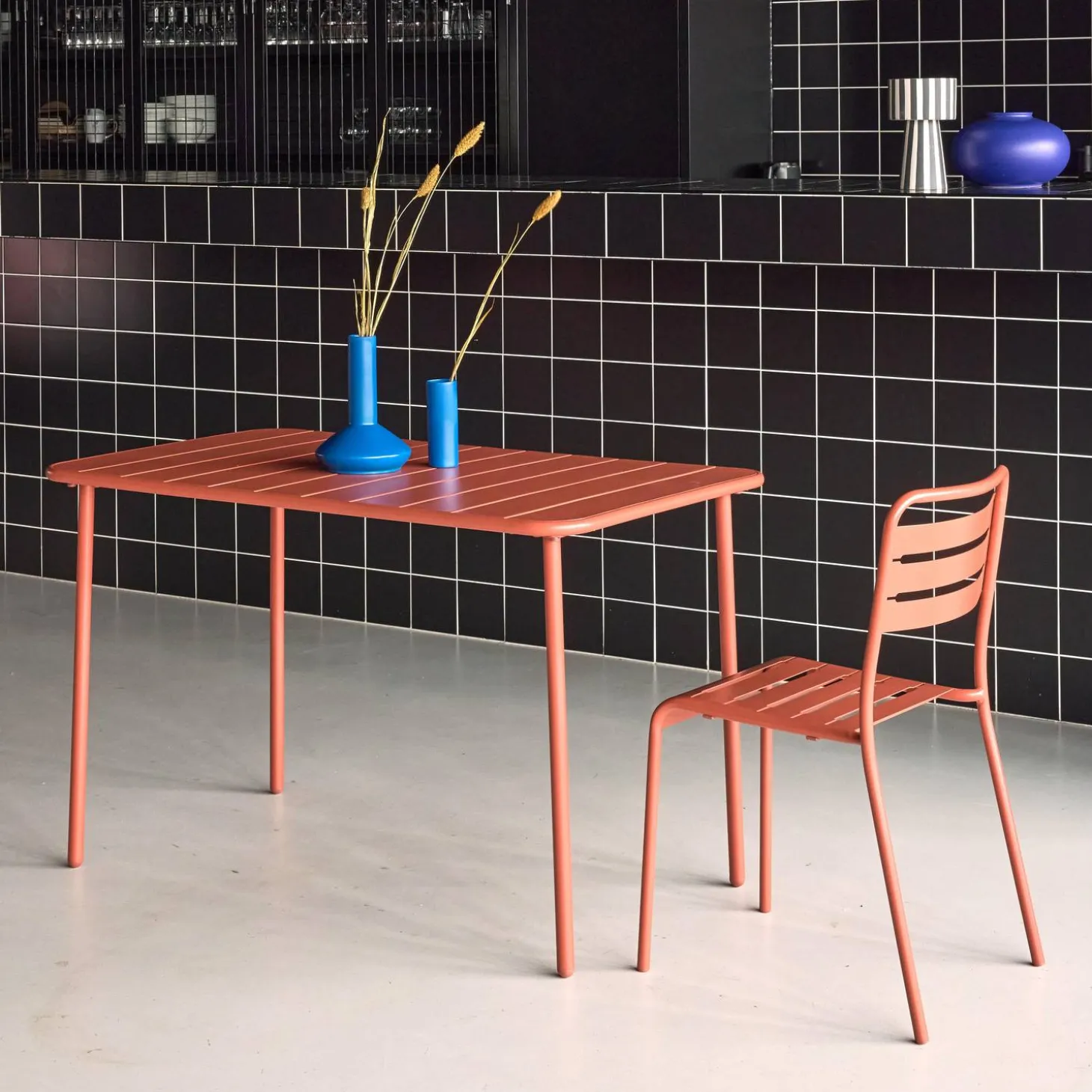 Mesa de jardín bistró de acero, 4 plazas, 120cm
