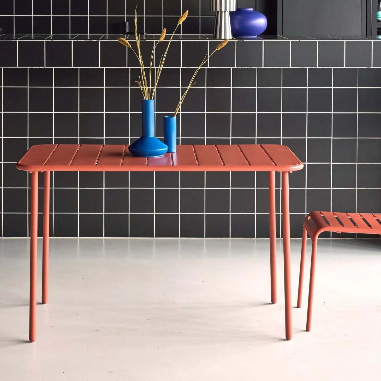 Mesa de jardín bistró de acero, 4 plazas, 120cm