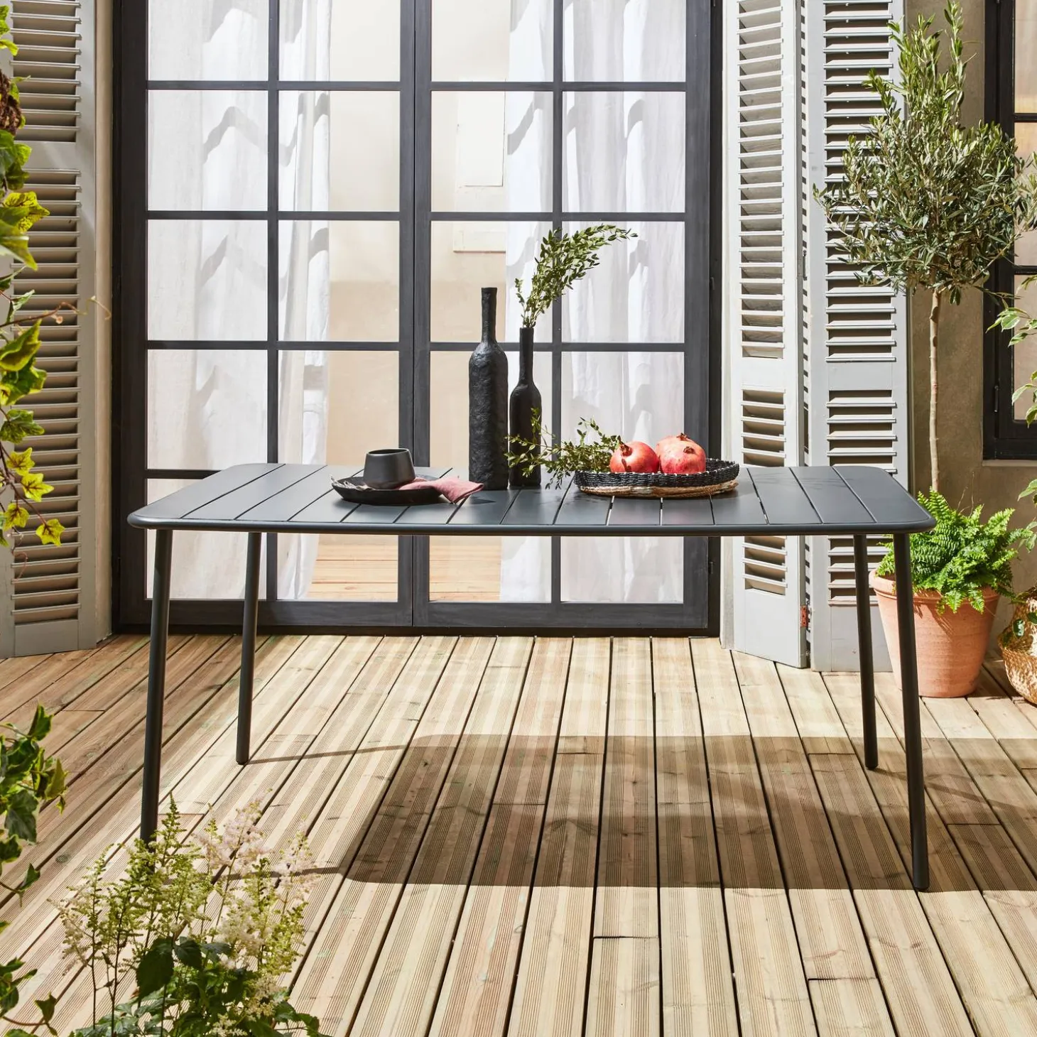 Mesa de jardín bistró de acero, 6-8 plazas, 160cm