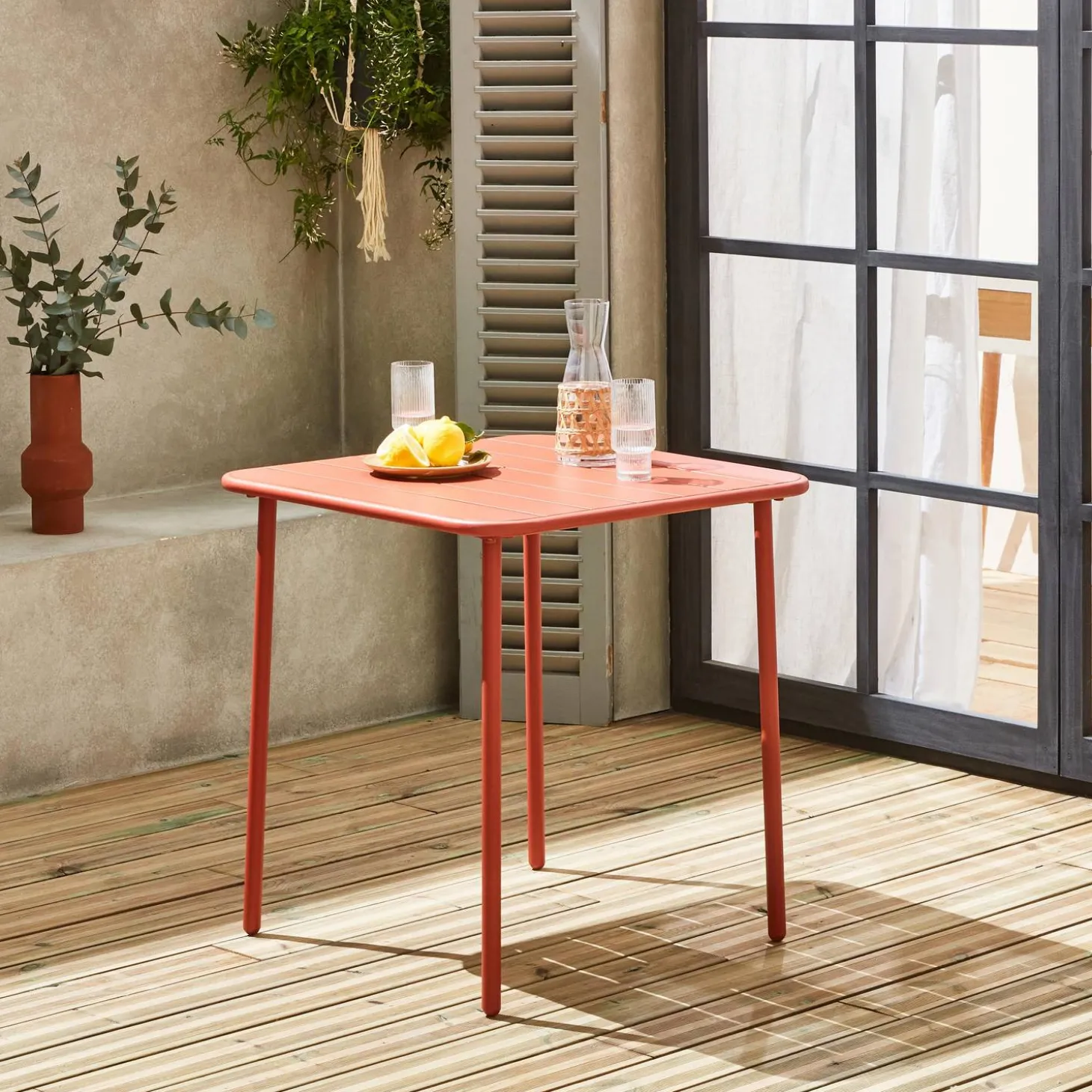 Mesa de jardín bistró de acero, 2 plazas, 70cm