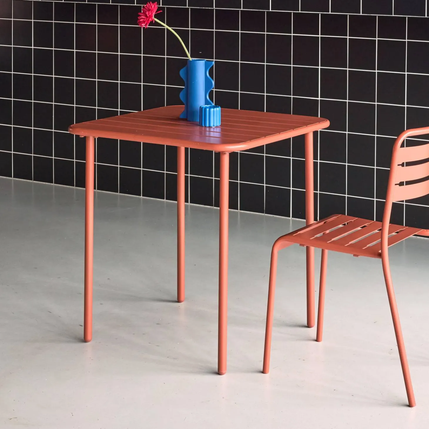 Mesa de jardín bistró de acero, 2 plazas, 70cm