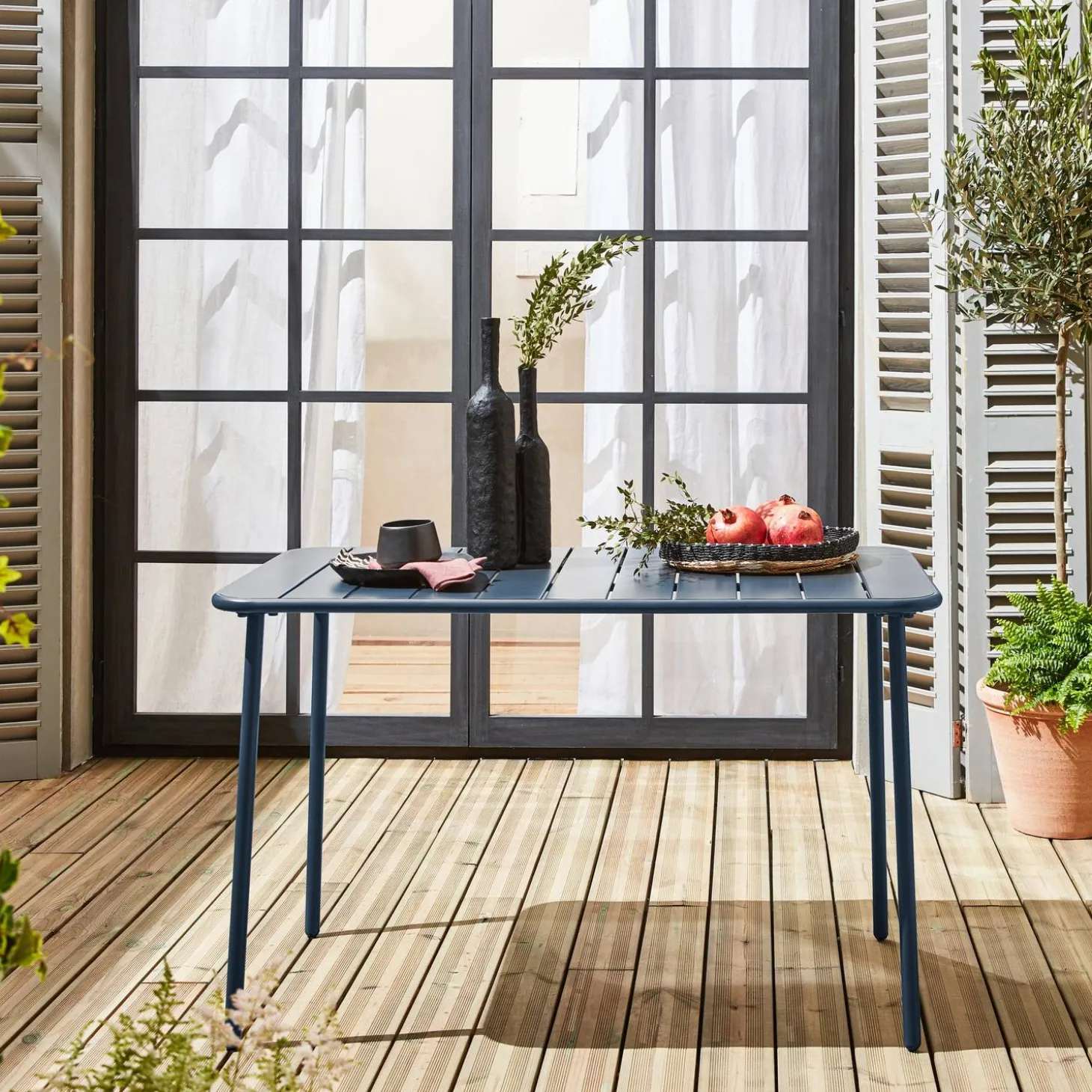 Mesa de jardín bistró de acero, 4 plazas, 120cm