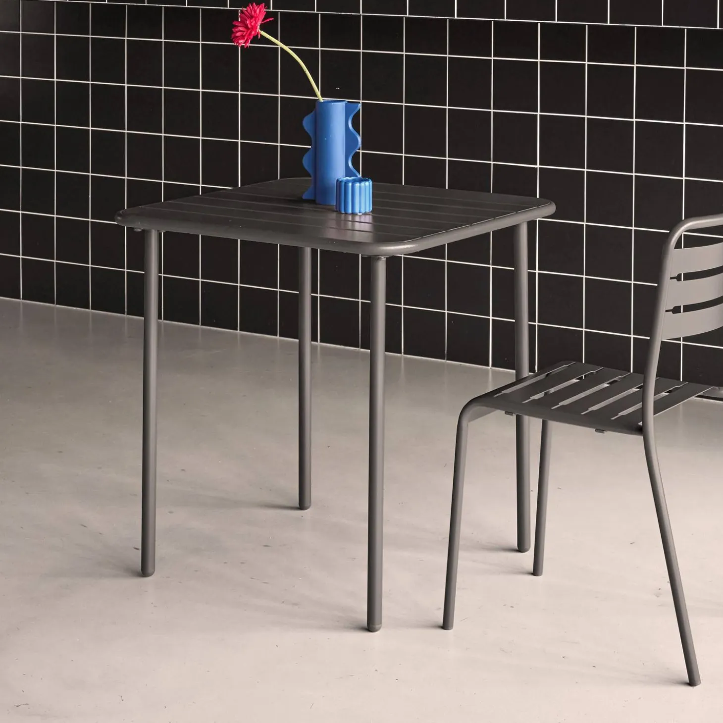 Mesa de jardín bistró de acero, 2 plazas, 70cm