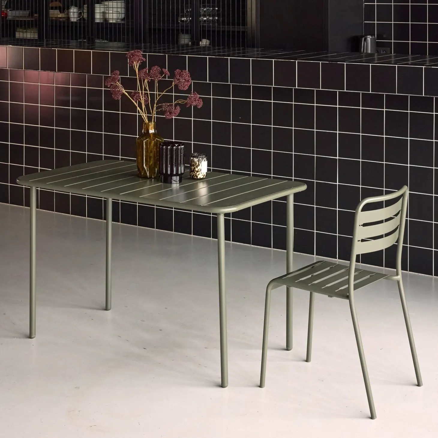 Mesa de jardín bistró de acero, 4 plazas, 120cm