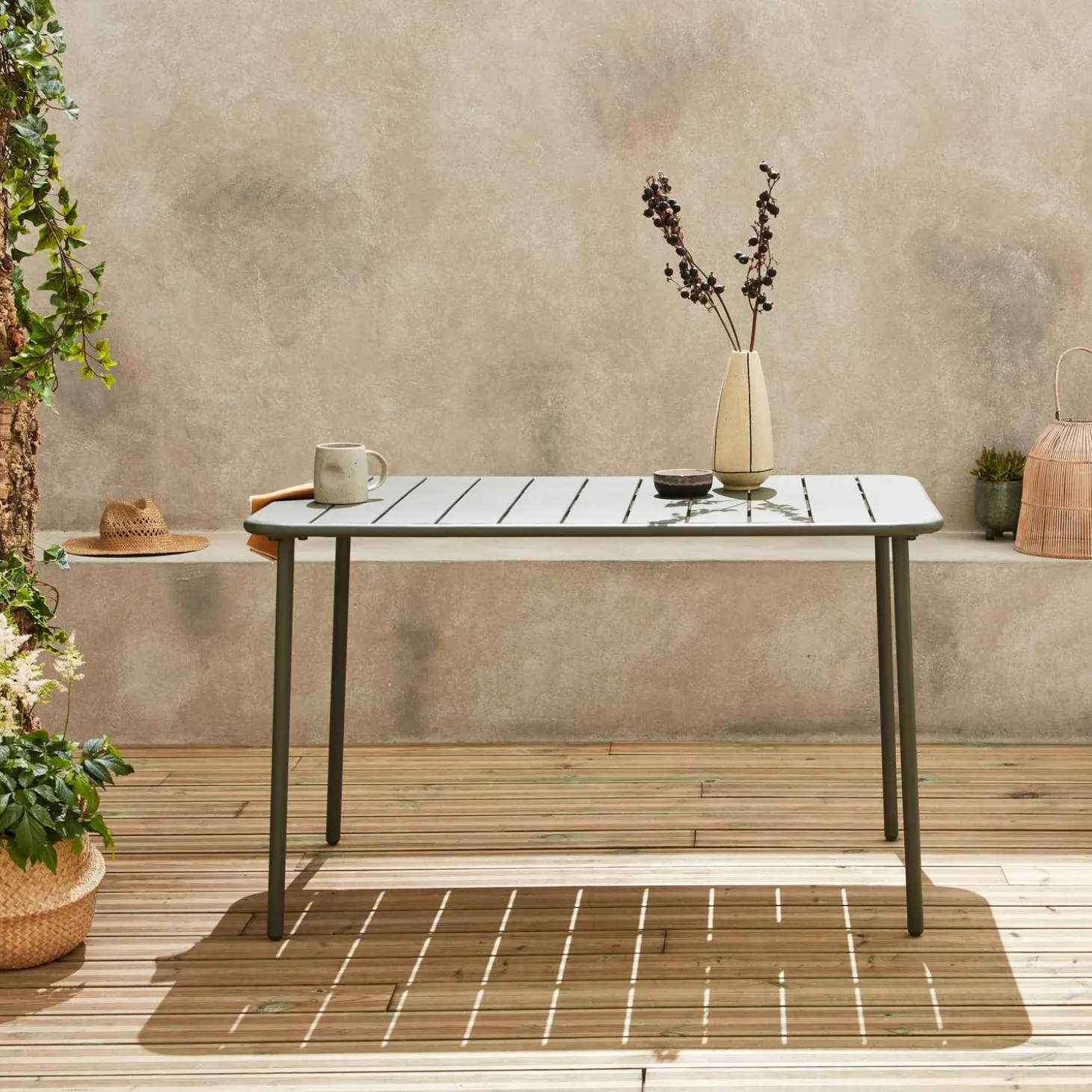 Mesa de jardín bistró de acero, 4 plazas, 120cm