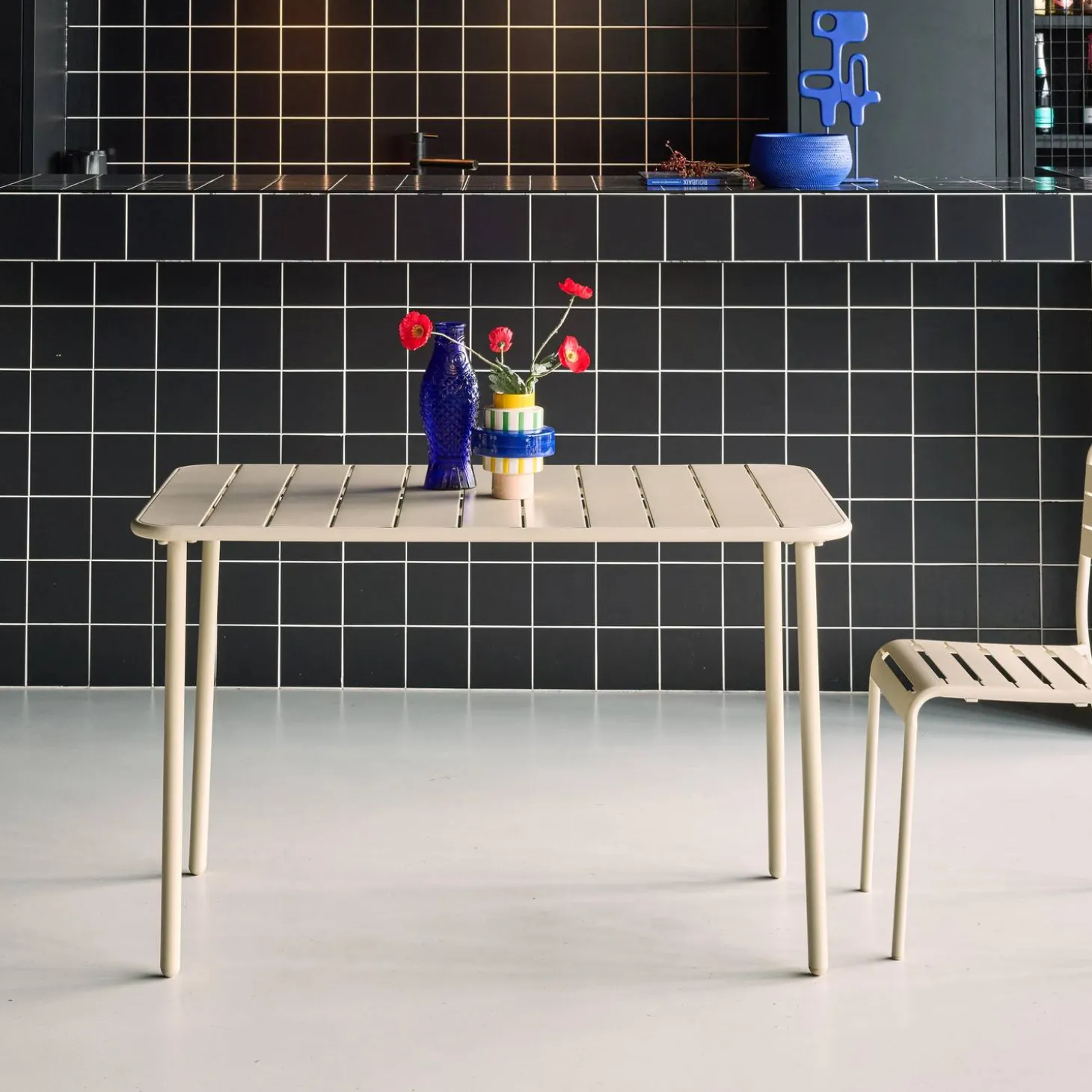 Mesa de jardín bistró de acero, 4 plazas, 120cm
