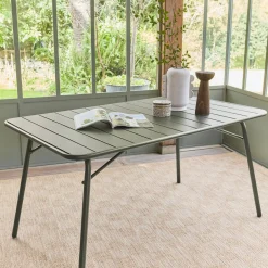 Mesa de jardín bistró de acero plegable, 6 plazas, 140cm