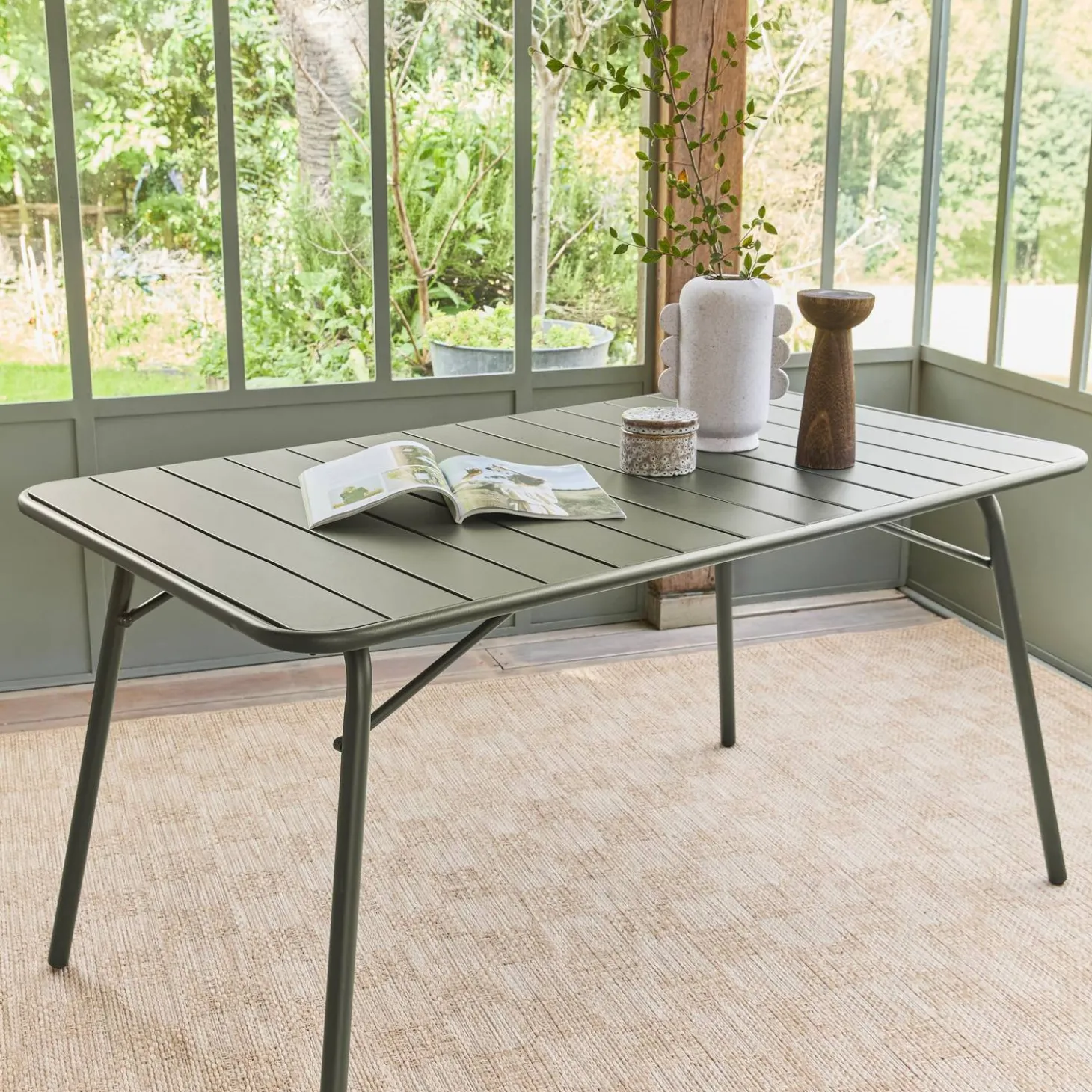 Mesa de jardín bistró de acero plegable, 6 plazas, 140cm