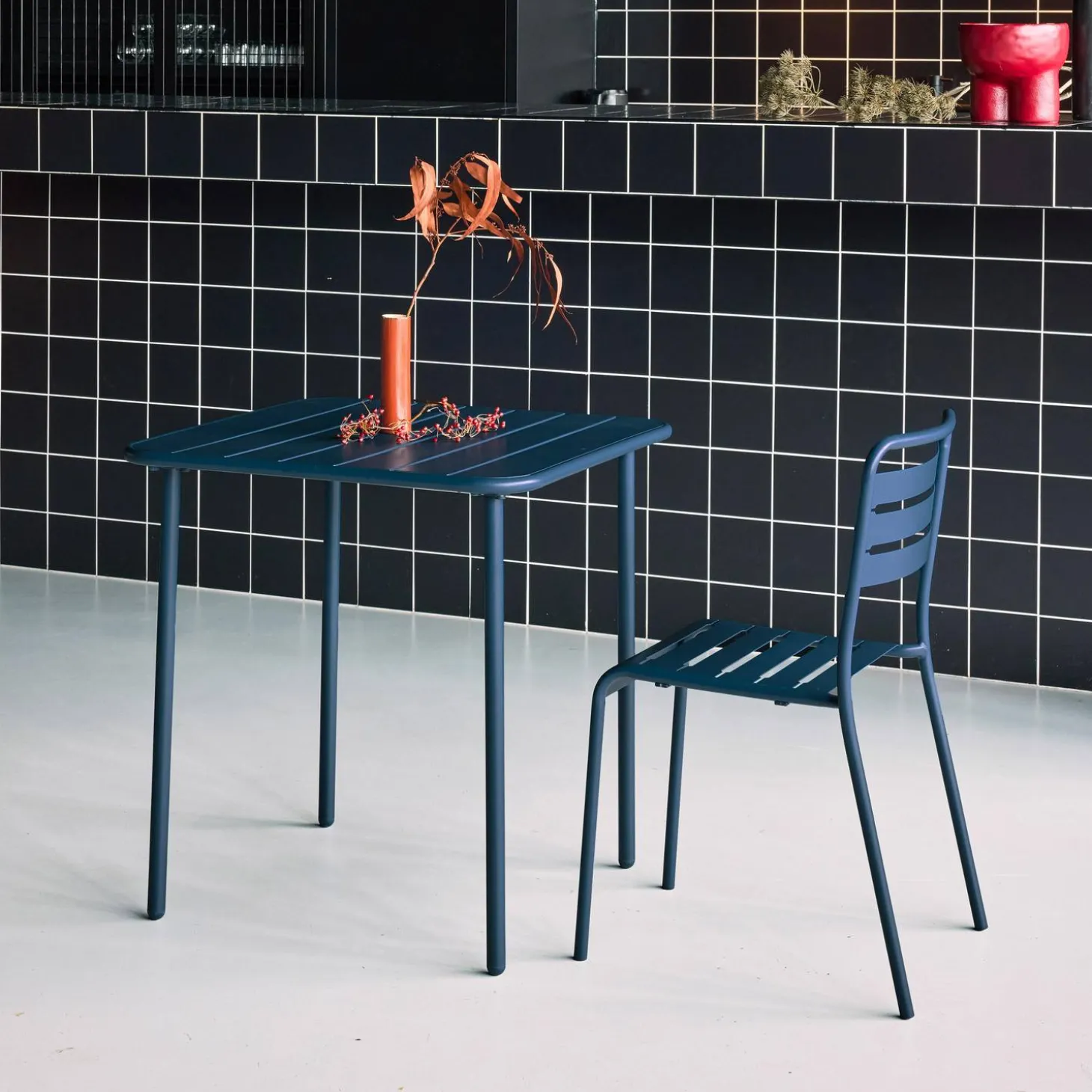 Mesa de jardín bistró de acero, 2 plazas, 70cm
