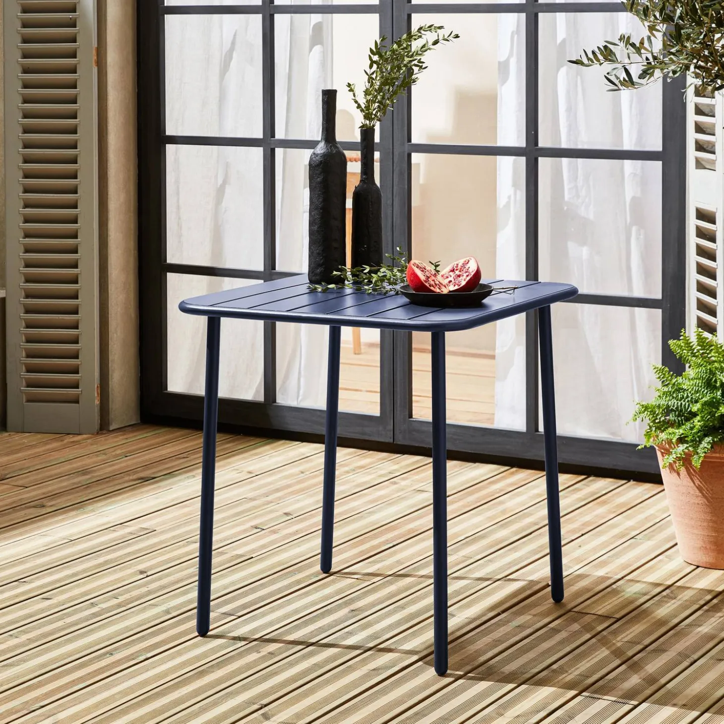 Mesa de jardín bistró de acero, 2 plazas, 70cm