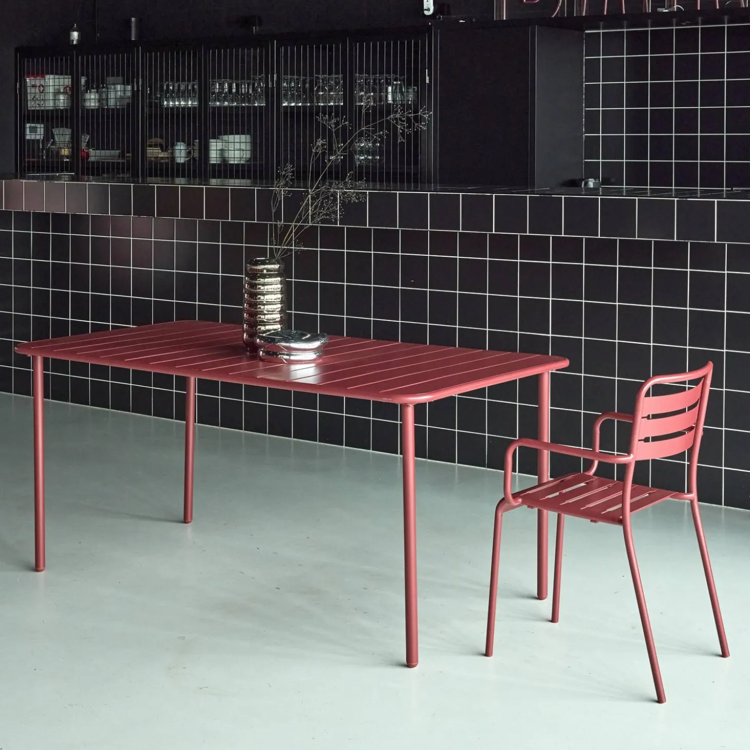 Mesa de jardín bistró de acero, 6-8 plazas, 160cm