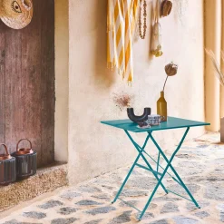 Mesa de jardín bistró plegable de acero, 2 plazas, 70cm