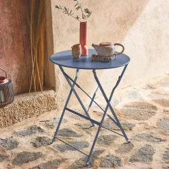 Mesa de jardín bistró plegable de acero, 2 plazas, ø60cm