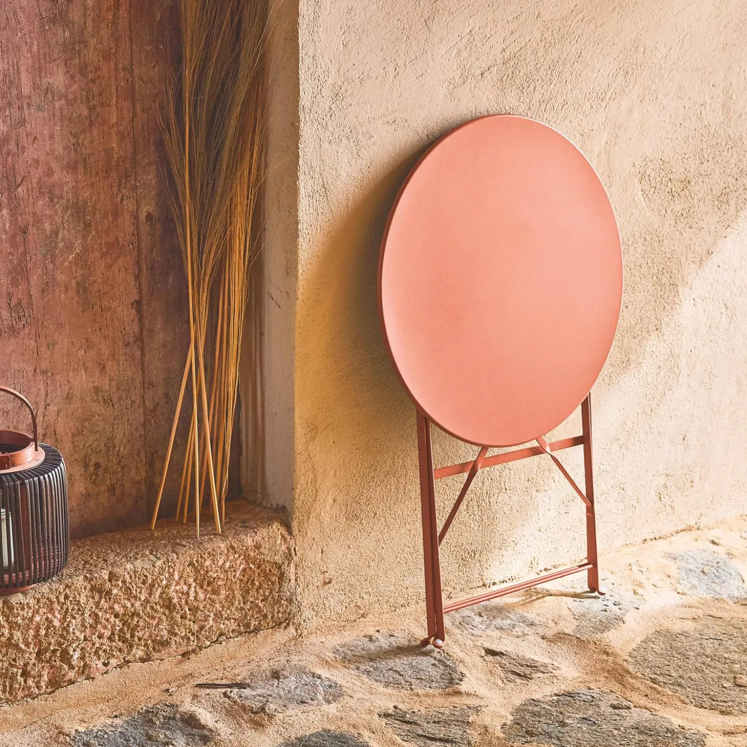 Mesa de jardín bistró plegable de acero, 2 plazas, ø60cm