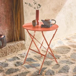 Mesa de jardín bistró plegable de acero, 2 plazas, ø60cm